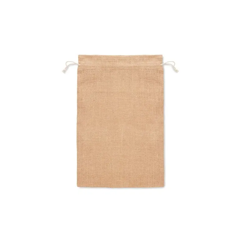 Grand sac cadeau écologique en jute personnalisé 30x47 Matières : bois Couleurs : blanc personnalisable avec votre logo