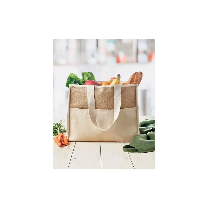 Sac shopping écologique en toile et jute personnalisé - CAMPO DE GELI Matières : coton Taille textile : M Couleurs : noir marqua