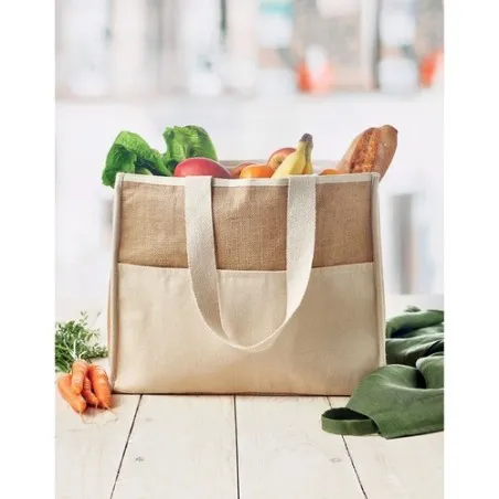 Sac shopping écologique en toile et jute personnalisé - CAMPO DE GELI Matières : coton Taille textile : M Couleurs : noir marqua