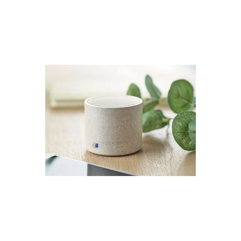 Haut-parleur sans fil écoresponsable personnalisé - ROUND BASS+ - Paille blé Matières : coton Taille textile : L Couleurs : jaun