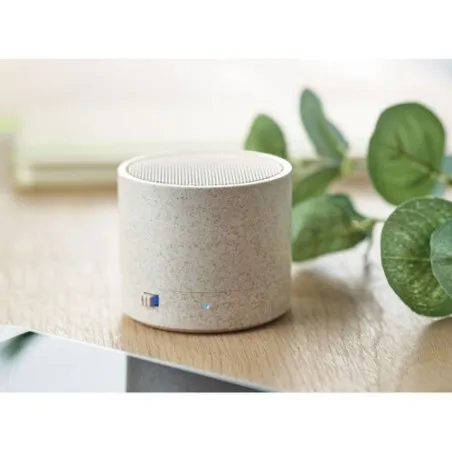 Haut-parleur sans fil écoresponsable personnalisé - ROUND BASS+ - Paille blé Matières : coton Taille textile : L Couleurs : jaun