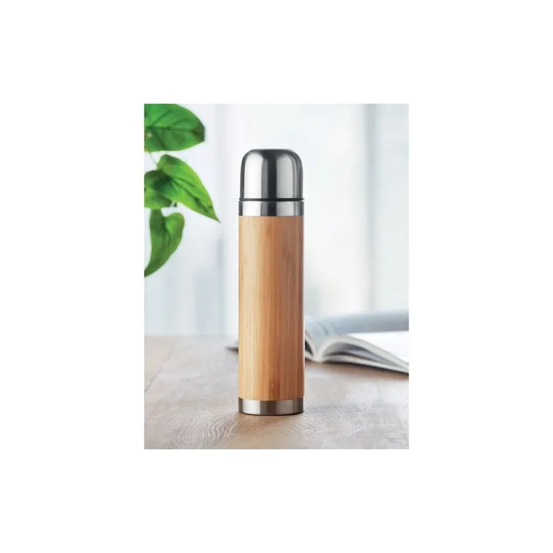 Bouteille isotherme personnalisée en bambou - CHAN Matières : bois Couleurs : noir goodies publicitaire événementiel