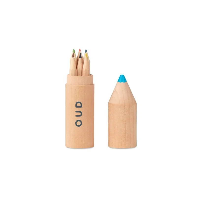Crayons en bois personnalisés - 6 pièces dans un étui - Petit Coloret Matières : bois Couleurs : bois cadeau entreprise pas cher