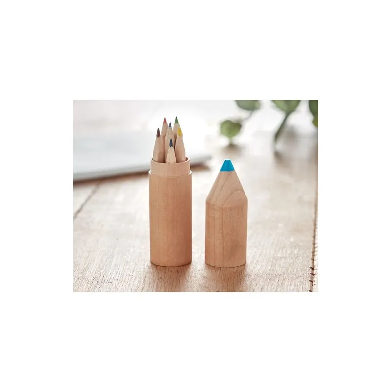 Crayons en bois personnalisés - 6 pièces dans un étui - Petit Coloret Matières : bois Couleurs : bois goodies publicitaire événe