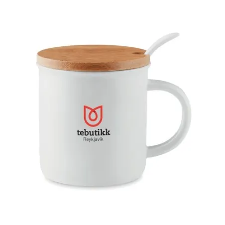 Mug en porcelaine élégant et pratique avec cuillère KENYA Matières : coton biologique Couleurs : bleu marine goodies publicitair