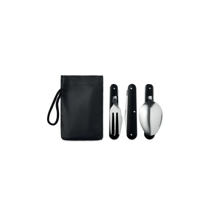 Couverts de camping personnalisés - 3 services Matières : polypropylène (PP) Couleurs : noir