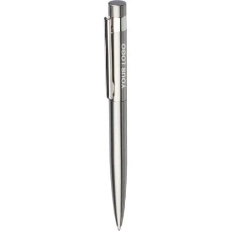 Stylo bille twist écologique en acier inoxydable recyclé Hannelore Matières : polyester Couleurs : noir marquage laser ultra pré