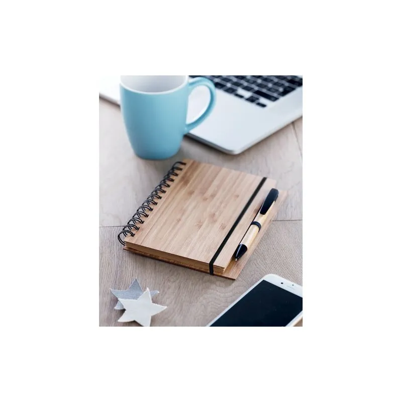 Carnet et stylo écologiques en bambou - BAMBLOC Matières : acier inoxydable Couleurs : noir goodies publicitaire événementiel