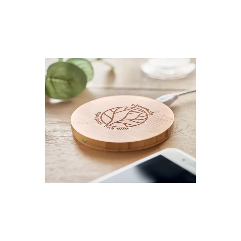 Chargeur sans fil écologique en bambou - RUNDO Matières : liège Couleurs : beige personnalisation rapide en France