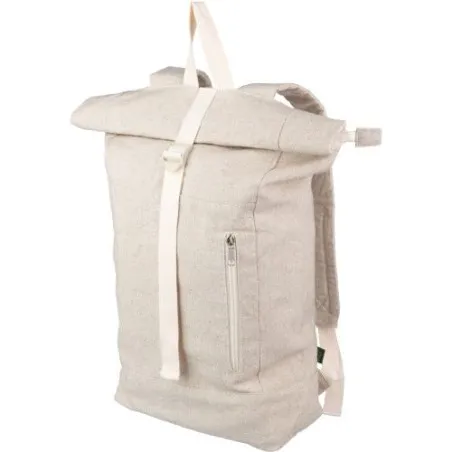 Sac à dos roll-top écologique en chanvre personnalisé - Margarete Matières : coton recyclé Couleurs : gris Contenance : 8 L pers