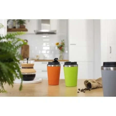 Mug personnalisé en acier inoxydable - Cadeau d'entreprise Shay Matières : bambou Couleurs : bleu foncé impression logo haute qu