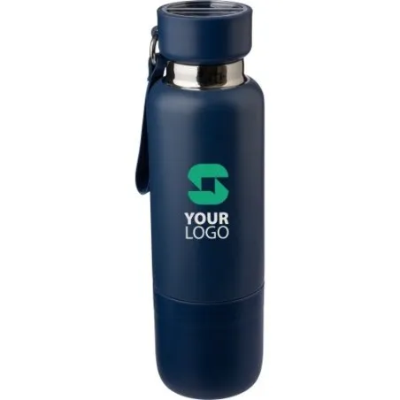 Gourde écologique double paroi de 500 ml en acier inoxydable Lieselotte Matières : pongée Couleurs : bleu marine impression haut