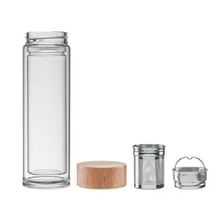 Gourde isotherme personnalisée en verre double paroi 400ml Batumi Matières : coton recyclé Couleurs : beige personnalisable avec
