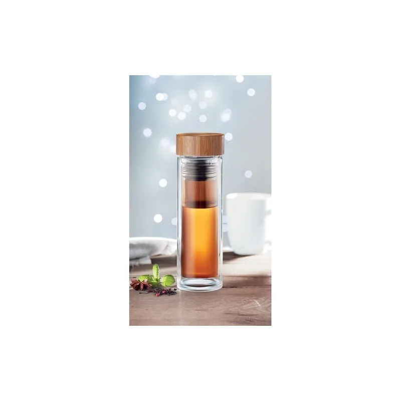 Gourde isotherme personnalisée en verre double paroi 400ml Batumi Matières : coton recyclé Couleurs : beige goodies publicitaire