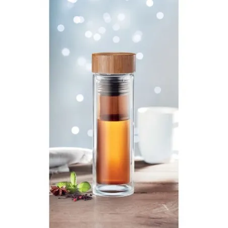 Gourde isotherme personnalisée en verre double paroi 400ml Batumi Matières : coton recyclé Couleurs : beige goodies publicitaire