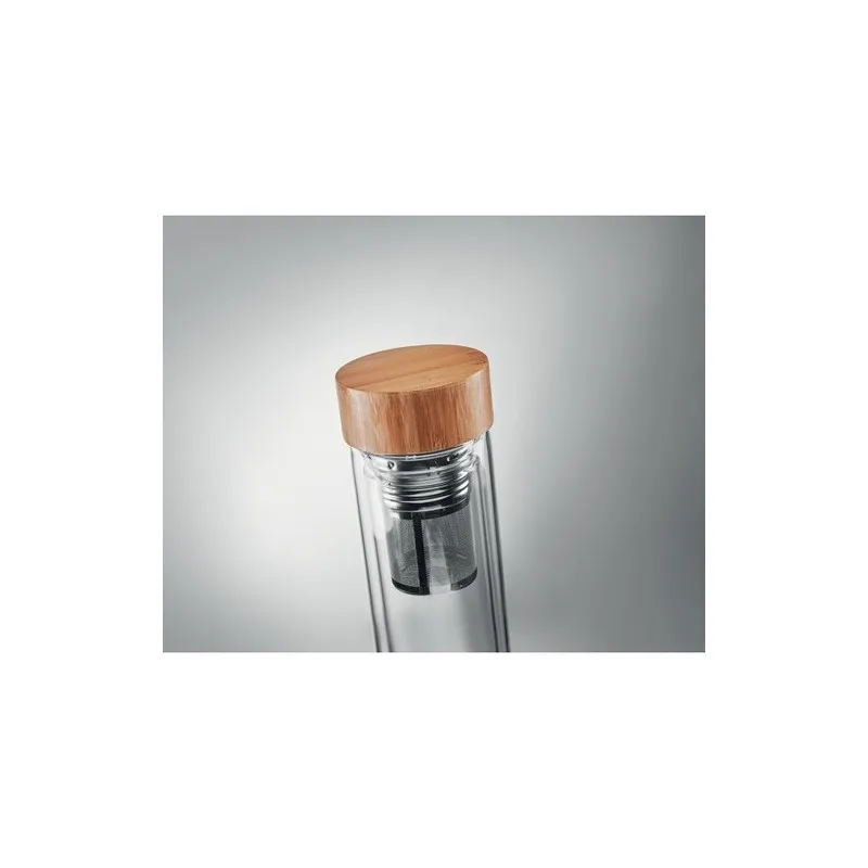 Gourde isotherme personnalisée en verre double paroi 400ml Batumi Matières : coton recyclé Couleurs : beige impression haute déf