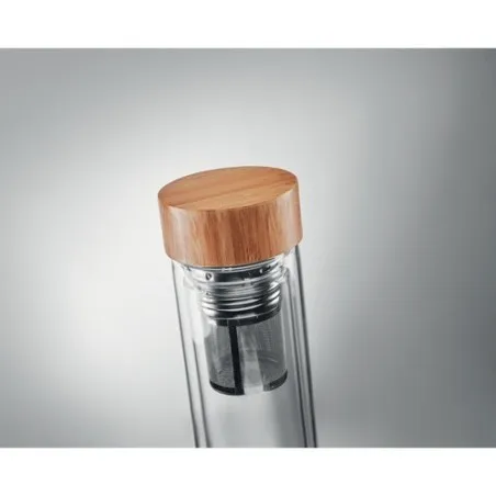 Gourde isotherme personnalisée en verre double paroi 400ml Batumi Matières : coton recyclé Couleurs : beige impression haute déf