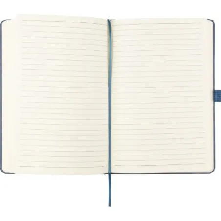 Carnet A5 écologique en biodéchets recyclés et carton - Gertrud Matières : polyester Couleurs : bleu foncé marquage couleur écla