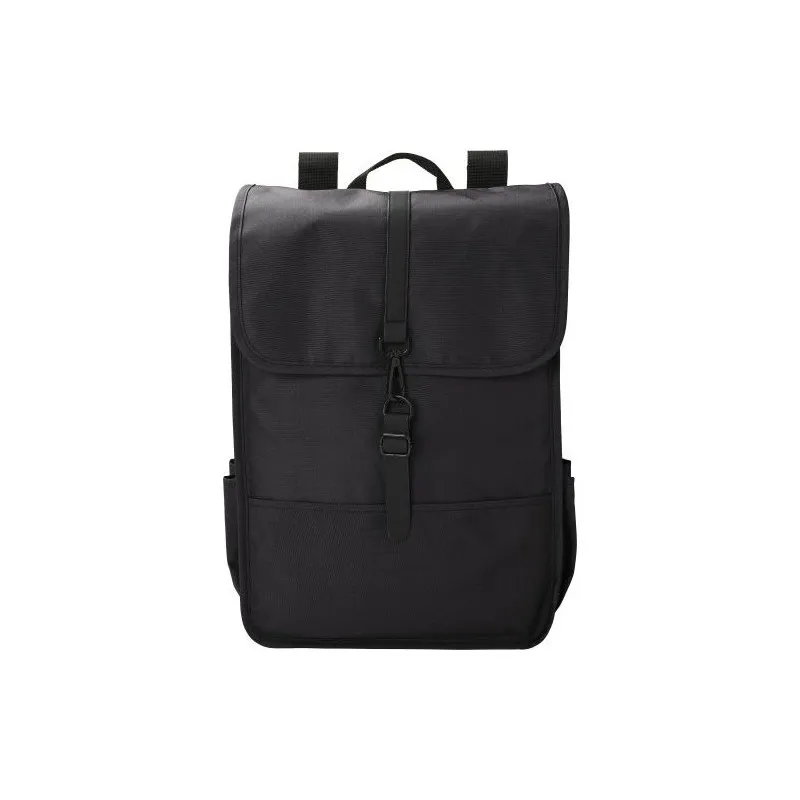 Sac à dos écologique en polyester rPET avec rabat - Lyric Matières : carton recyclé Couleurs : vert personnalisable avec votre l