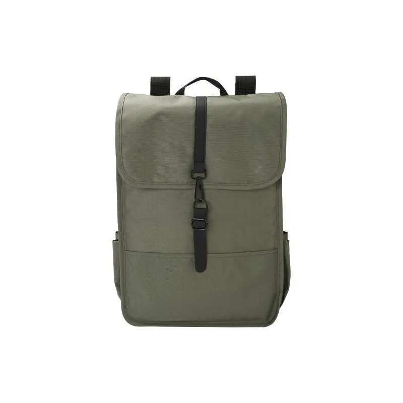 Sac à dos écologique en polyester rPET avec rabat - Lyric Matières : carton recyclé Couleurs : bleu objet promo petit budget