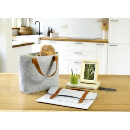 Sac shopping écologique en feutre rPET personnalisable Hunter Matières : aluminium Couleurs : argenté impression logo haute qual