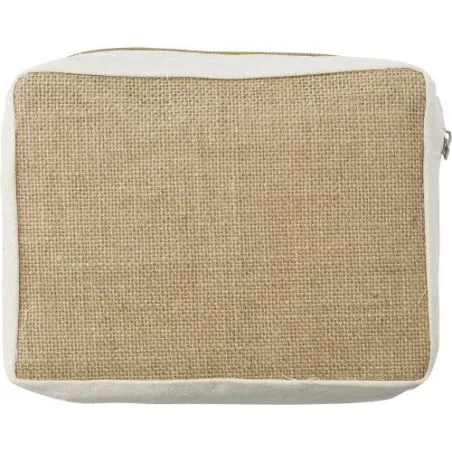Trousse de toilette personnalisée en jute - Julian Couleurs : blanc personnalisable avec votre logo