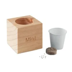 Pot en bois personnalisé avec graine de menthe MENTA Couleurs : bois 2