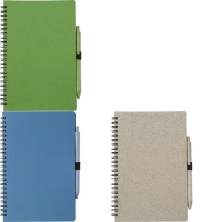 Carnet à spirale écologique en fibre de paille avec couverture en PP - Massimo Matières : Synthétique Couleurs : noir impression