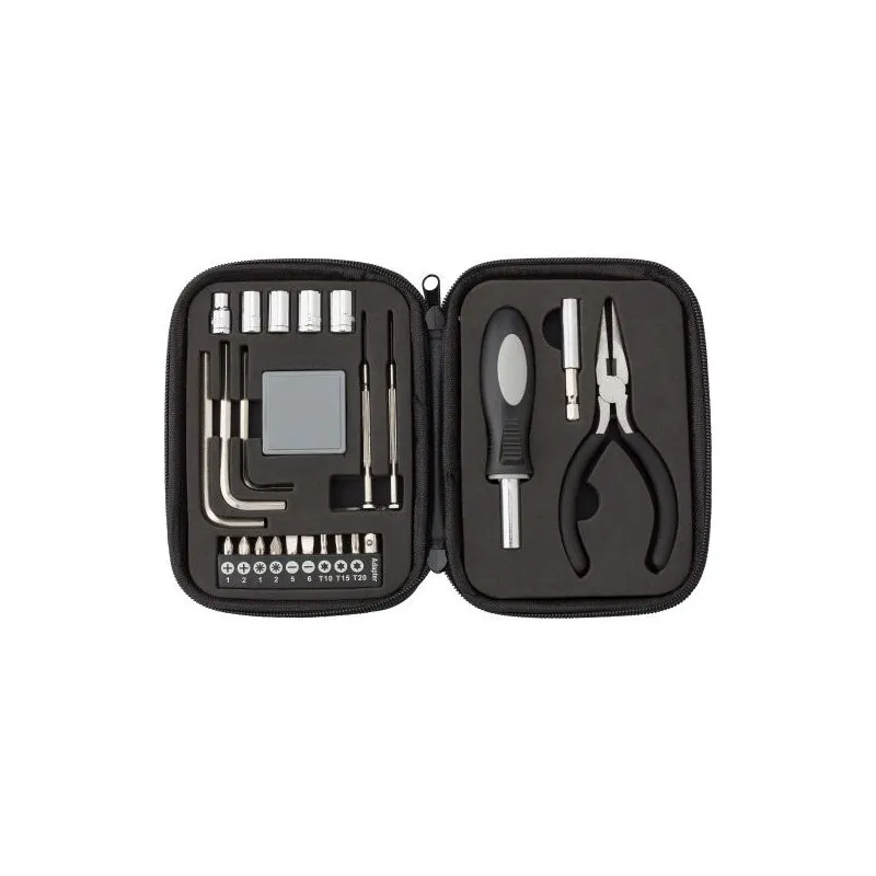 Boîte à outils écologique de 23 pièces dans un étui zippé en PU Lani Matières : bambou Couleurs : noir personnalisable avec votr