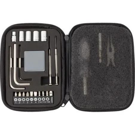 Boîte à outils écologique de 23 pièces dans un étui zippé en PU Lani Matières : bambou Couleurs : noir cadeau entreprise pas che