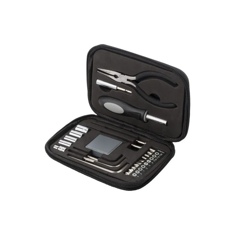 Boîte à outils écologique de 23 pièces dans un étui zippé en PU Lani Matières : bambou Couleurs : noir impression haute définiti