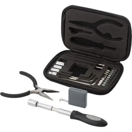 Boîte à outils écologique de 23 pièces dans un étui zippé en PU Lani Matières : bambou Couleurs : noir marquage laser ultra préc