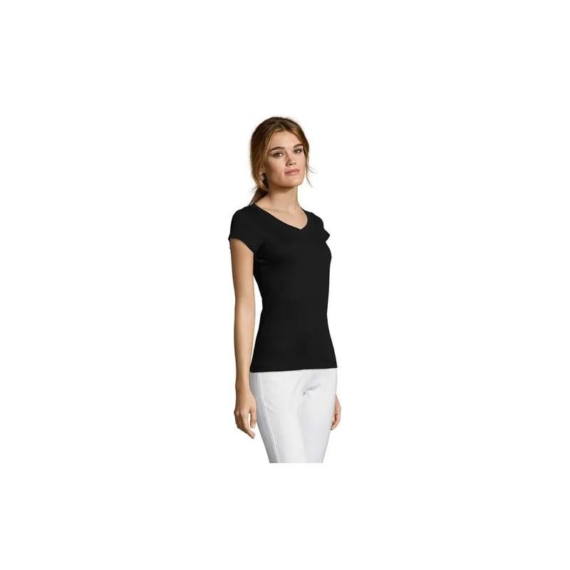 T-shirt Femme Col V Personnalisé Confortable 100% Coton pas cher - MOON Taille textile : L Couleurs : noir objet publicitaire ro