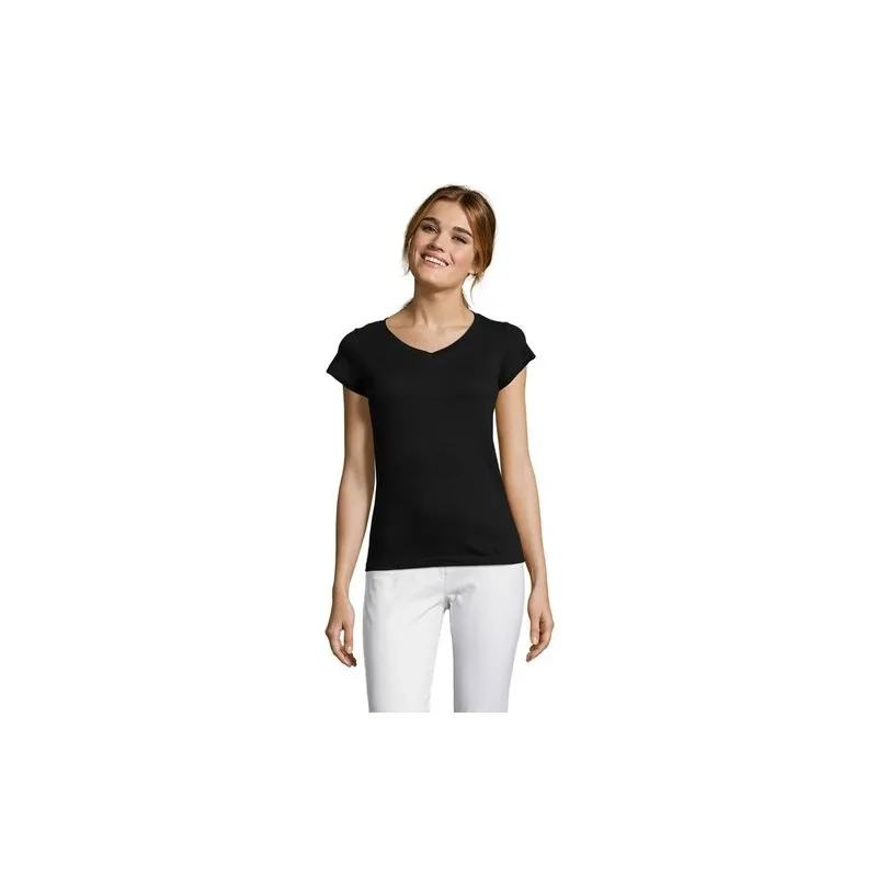 T-shirt Femme Col V Personnalisé Confortable 100% Coton pas cher - MOON Taille textile : S Couleurs : noir cadeau entreprise pas