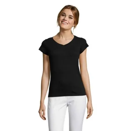 T-shirt Femme Col V Personnalisé Confortable 100% Coton pas cher - MOON Taille textile : S Couleurs : noir cadeau entreprise pas