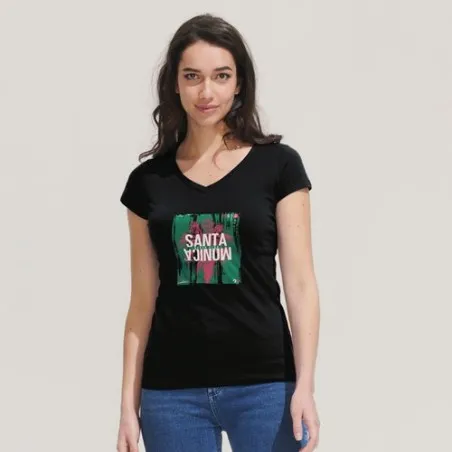 T-shirt Femme Col V Personnalisé Confortable 100% Coton pas cher - MOON Taille textile : S Couleurs : noir marquage laser ultra 