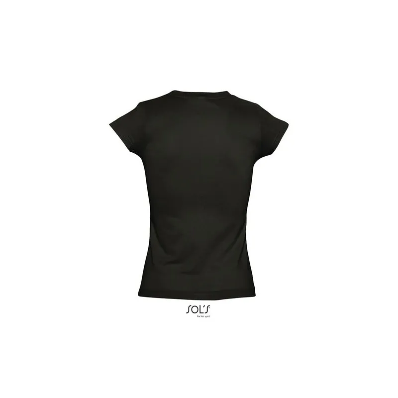 T-shirt Femme Col V Personnalisé Confortable 100% Coton pas cher - MOON Taille textile : XS Couleurs : noir impression haute déf