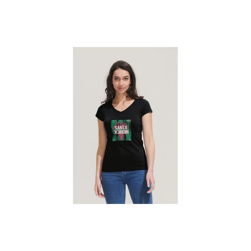 T-shirt Femme Col V Personnalisé Confortable 100% Coton pas cher - MOON Taille textile : XL Couleurs : vert forêt impression log