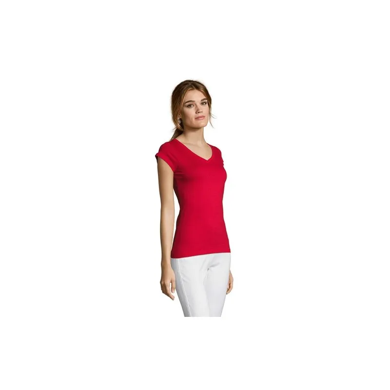 T-shirt Femme Col V Personnalisé Confortable 100% Coton pas cher - MOON Taille textile : XS Couleurs : vert forêt personnalisabl