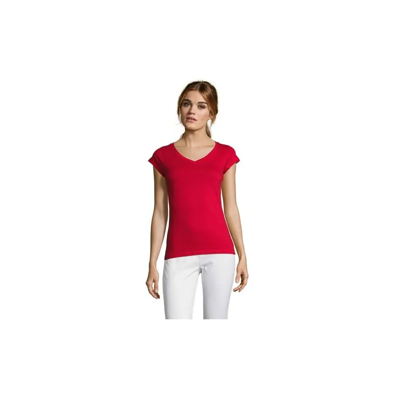T-shirt Femme Col V Personnalisé Confortable 100% Coton pas cher - MOON Taille textile : L Couleurs : french navy cadeau collabo