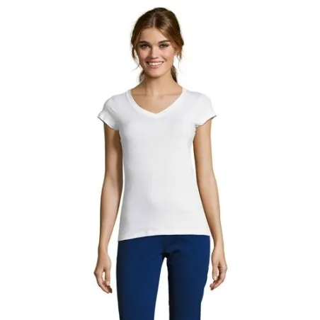 T-shirt Femme Col V Personnalisé Confortable 100% Coton pas cher - MOON Taille textile : S Couleurs : french navy accessoire évé
