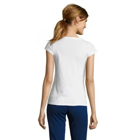 T-shirt Femme Col V Personnalisé Confortable 100% Coton pas cher - MOON Taille textile : XS Couleurs : french navy impression lo