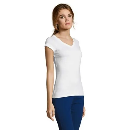 T-shirt Femme Col V Personnalisé Confortable 100% Coton pas cher - MOON Taille textile : 3XL Couleurs : jaune cadeau affaires él