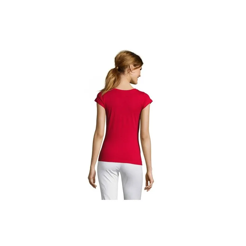 T-shirt Femme Col V Personnalisé Confortable 100% Coton pas cher - MOON Taille textile : S Couleurs : jaune impression haute déf