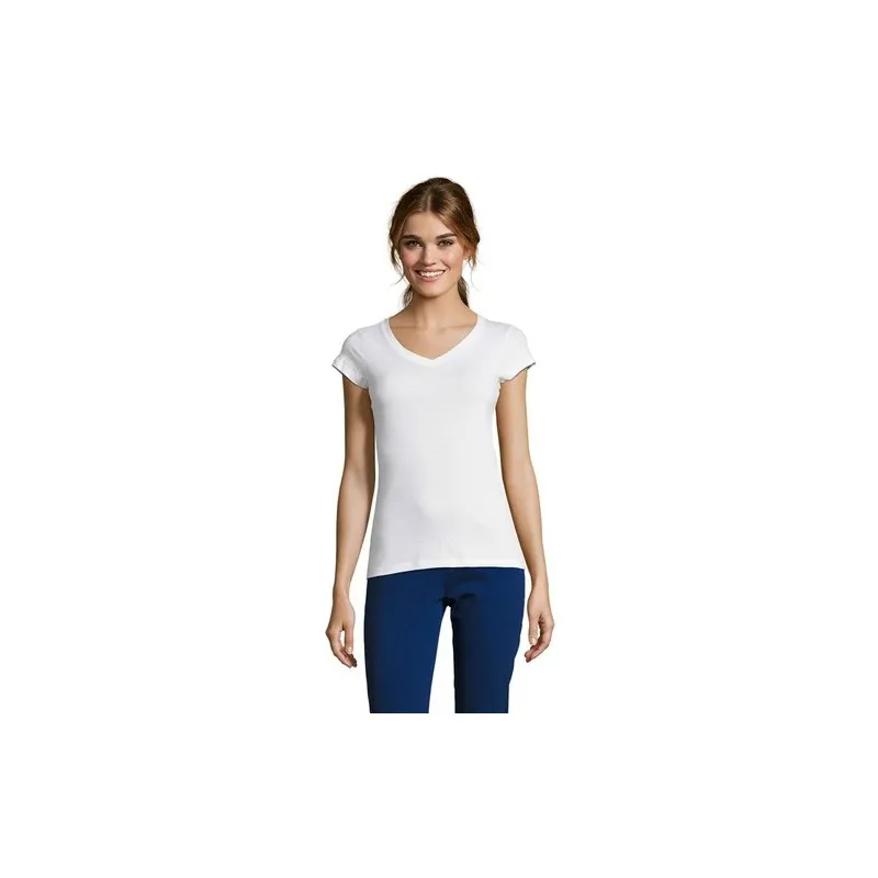 T-shirt Femme Col V Personnalisé Confortable 100% Coton pas cher - MOON Taille textile : XL Couleurs : jaune
