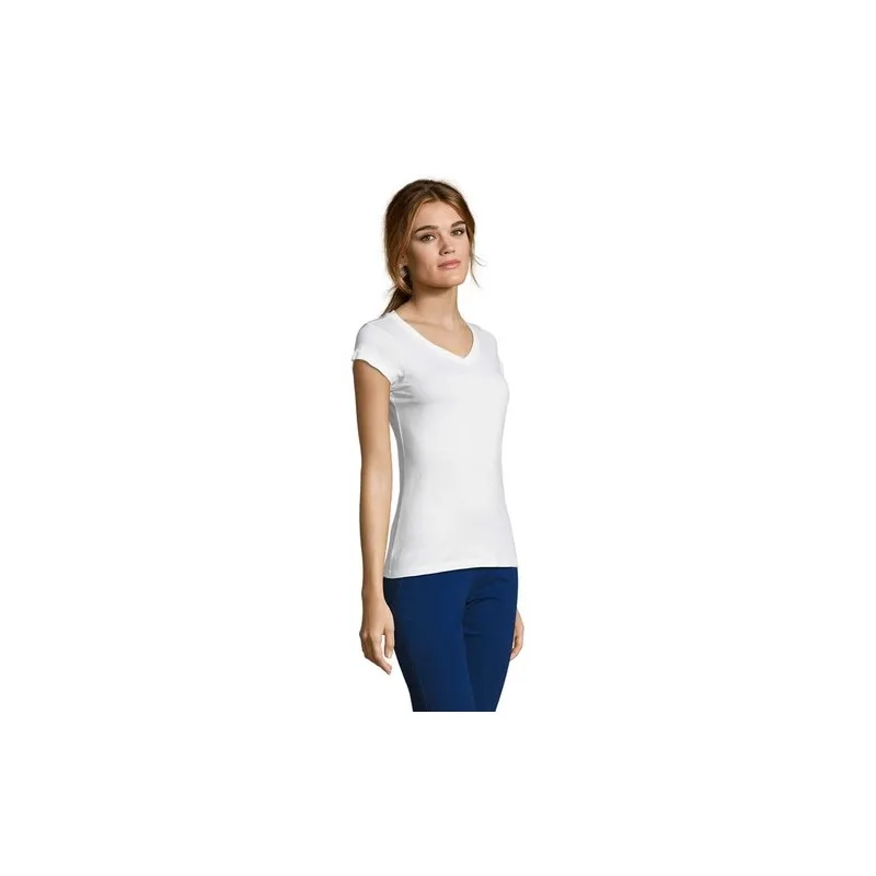 T-shirt Femme Col V Personnalisé Confortable 100% Coton pas cher - MOON Taille textile : XL Couleurs : jaune cadeau client origi