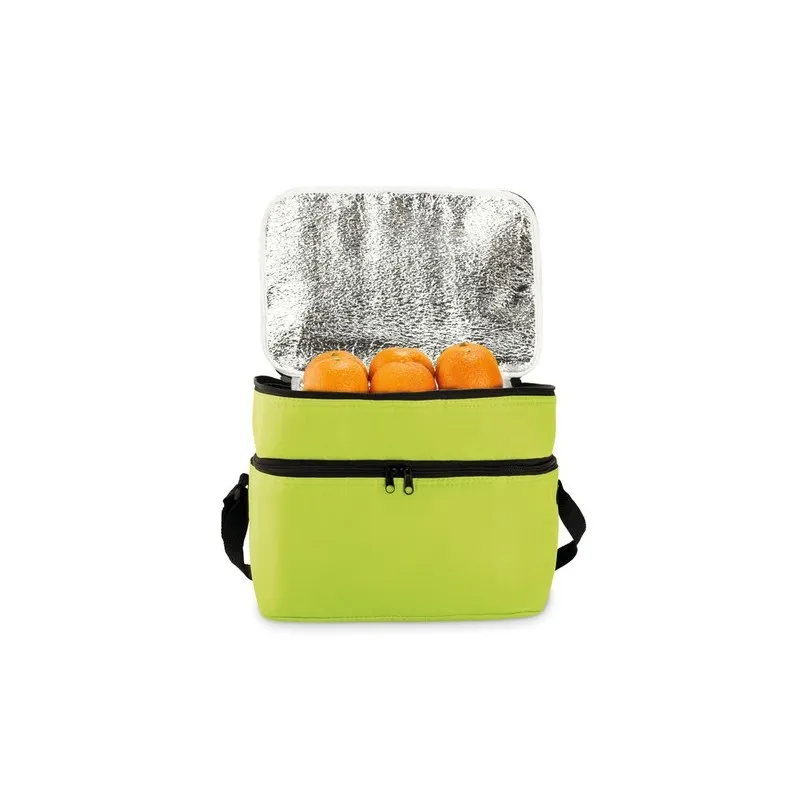 Sac isotherme personnalisé pratique à 2 compartiments CASEY Matières : coton Taille textile : M Couleurs : noir marquage couleur