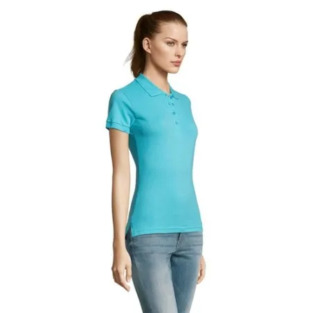 Polo Femme Écologique 170g PASSION Matières : coton Taille textile : 4XL Couleurs : bleu atoll marquage laser ultra précis