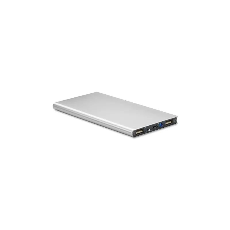 Station de chargement personnalisée 8000mAh POWERFLAT8 Matières : bambou Couleurs : argenté brillant personnalisable avec votre 