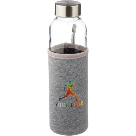 Bouteille en verre personnalisée de 500 ml avec housse Nika Matières : carton Couleurs : blanc goodies personnalisé en stock